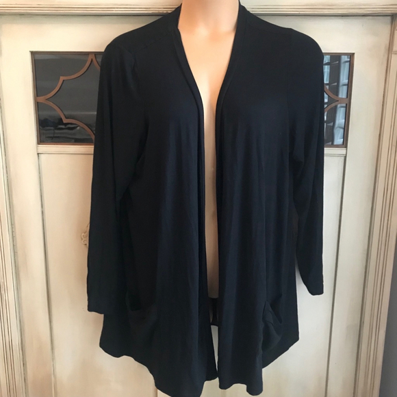 LOGO by Lori Goldstein Sweaters - VGUC Logo By Laurie Goldstein Black Open Front Cardigan with Chiffon Sheer Back